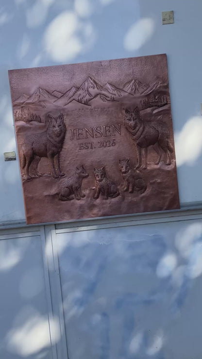 Wolf Family Name Copper Stove Backsplash