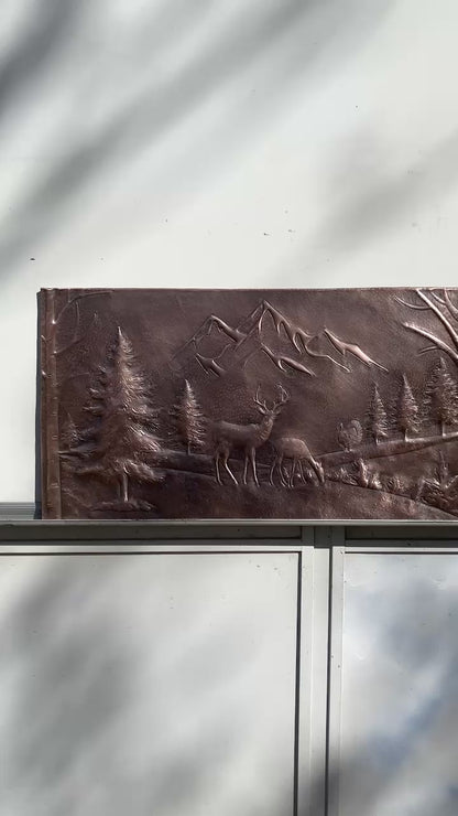 Mountain Pines & Deer Copper Backsplash — Brown Copper