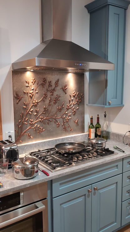Tree Branch with Hummingbirds Copper Backsplash