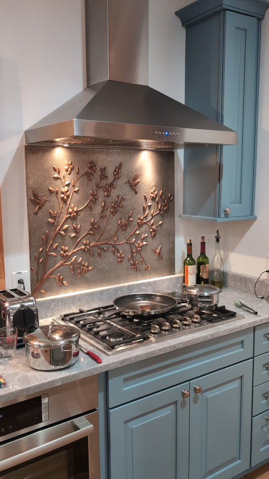 Tree Branch with Hummingbirds Copper Backsplash
