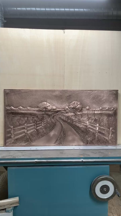 Country Road with Fence Copper Panel