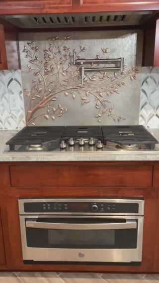 Tree Branches Copper Backsplash — Silver–Copper
