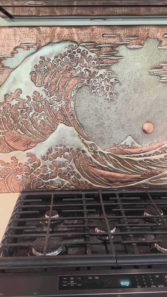 The Great Wave Copper Backsplash — Hokusai