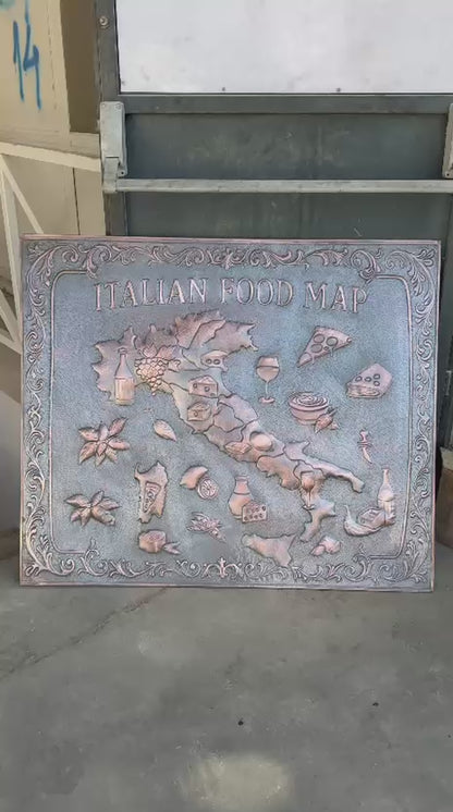 Italian Food Map Copper Kitchen Backsplash – Embossed Culinary Wall Art