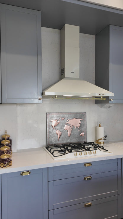 World Map Gray & Copper Kitchen Backsplash