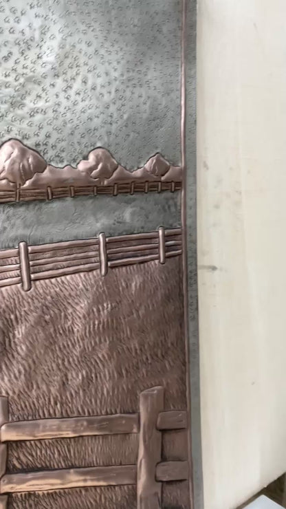 Country Road with Fence Copper Panel