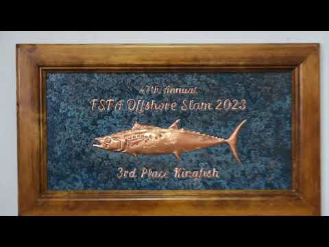 King Mackerel Fish Trophy Framed Copper Artwork (Personalized, Kingfish, Blue Patina)