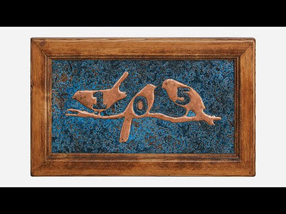 Copper House Number Sign (Personalized, Birds on Branch, Blue Patina)