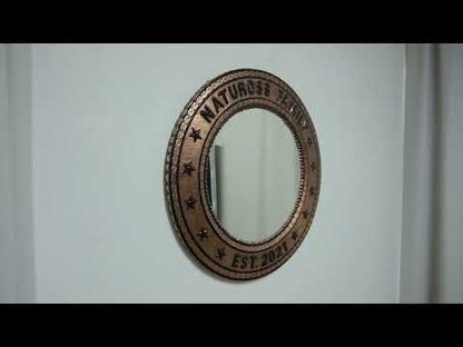 Copper Wall Mirror (Round, Family Name and Stars, Copper&Black Color)