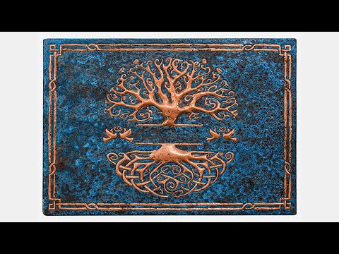 Copper Family Name Sign (Split Tree of Life, Dove and Robin Birds, Blue Patina)