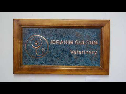 Copper Veterinary Name Sign for Wall (Blue Patina)