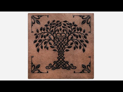 Copper Backsplash Panel (Celtic Tree of Life with Fleur de Lis Border, Copper&Black Color)