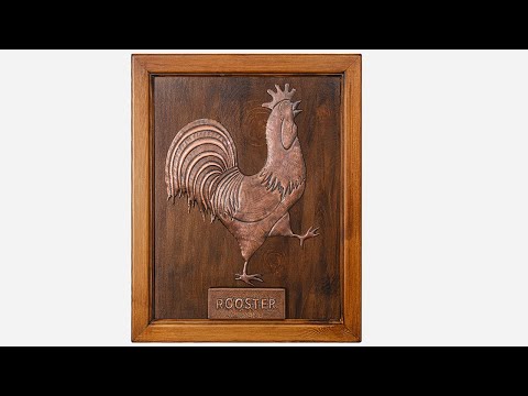 Copper Rooster Sculpture (Framed Base, Personalized Panel)