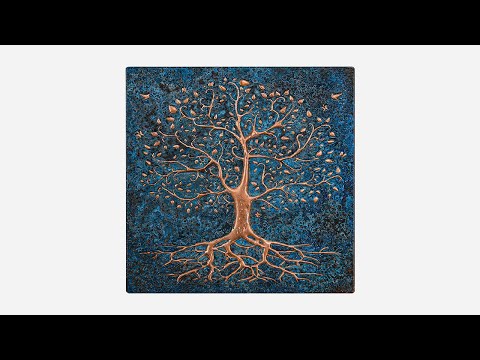 Copper Backsplash (Tree with Roots, Blue Patina)