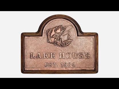 Copper Lake House Sign (Largemouth Bass Fish and Fisherman, Personalized)