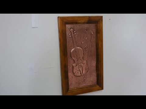 Framed Copper Artwork (Violin, Fiddlestick and Music Notes)