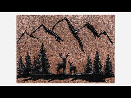 Copper Backsplash Panel (Mountain Behind the Deer in the Forest, Copper&Black Color)