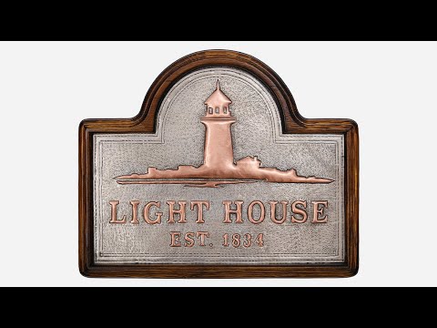 Copper Beach House Sign (Lighthouse, Personalized, Silver&Copper Color)