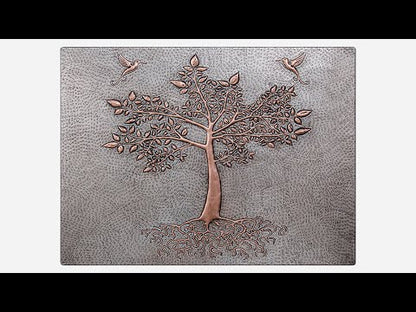 Copper Backsplash Panel (Tree with Roots, Hummingbirds, Silver&Copper Color)