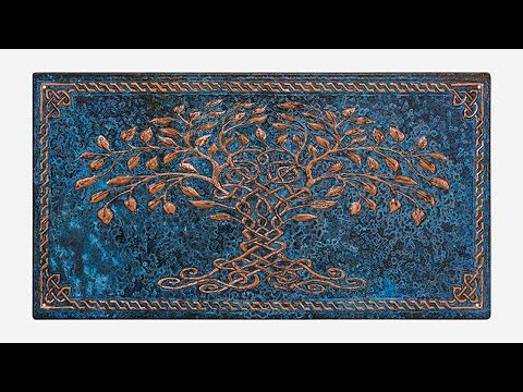 Copper Backsplash Panel (Celtic Tree of Life with Border, Blue Patina)