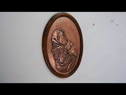 Saint Mary and Baby Jesus Icon Copper Wall Plaque Hanging Christian Religious Home and Church Decor