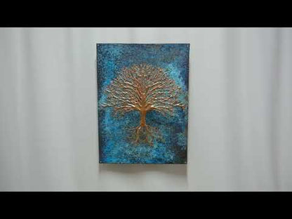 Copper Backsplash (Tree with Roots, Blue Patina)