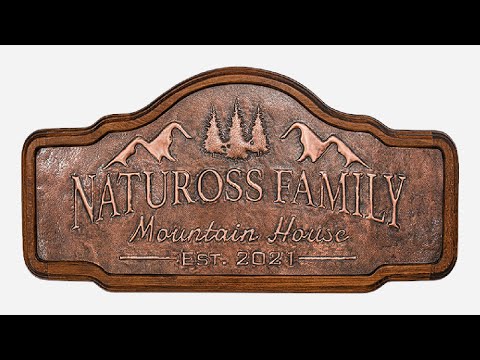 Copper House Sign (Mountains and Pine Trees, Personalized with Family Name)