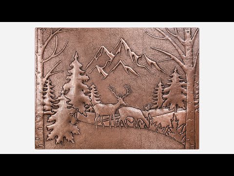 Copper Backsplash Panel (Mountains, Pine Trees and Deer Landscape)