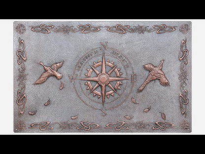 Copper Backsplash Panel (Compass with GPS Coordinates, Pheasant Birds, Celtic Border,  Silver&Copper Color)