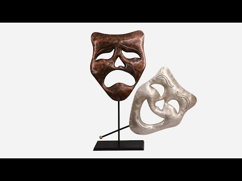 Copper Comedy Tragedy Theater Masks Sculpture (Brown, Silver)