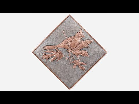 Copper Backsplash Panel (Northern Cardinal Bird on a Branch, Silver&Copper Color)