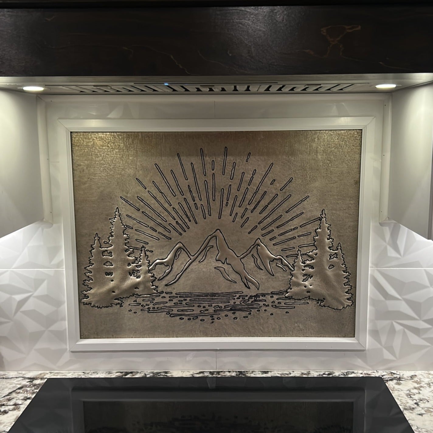 Rising Sun Behind Mountains Kitchen Backsplash Tile - 30"x40" Gray