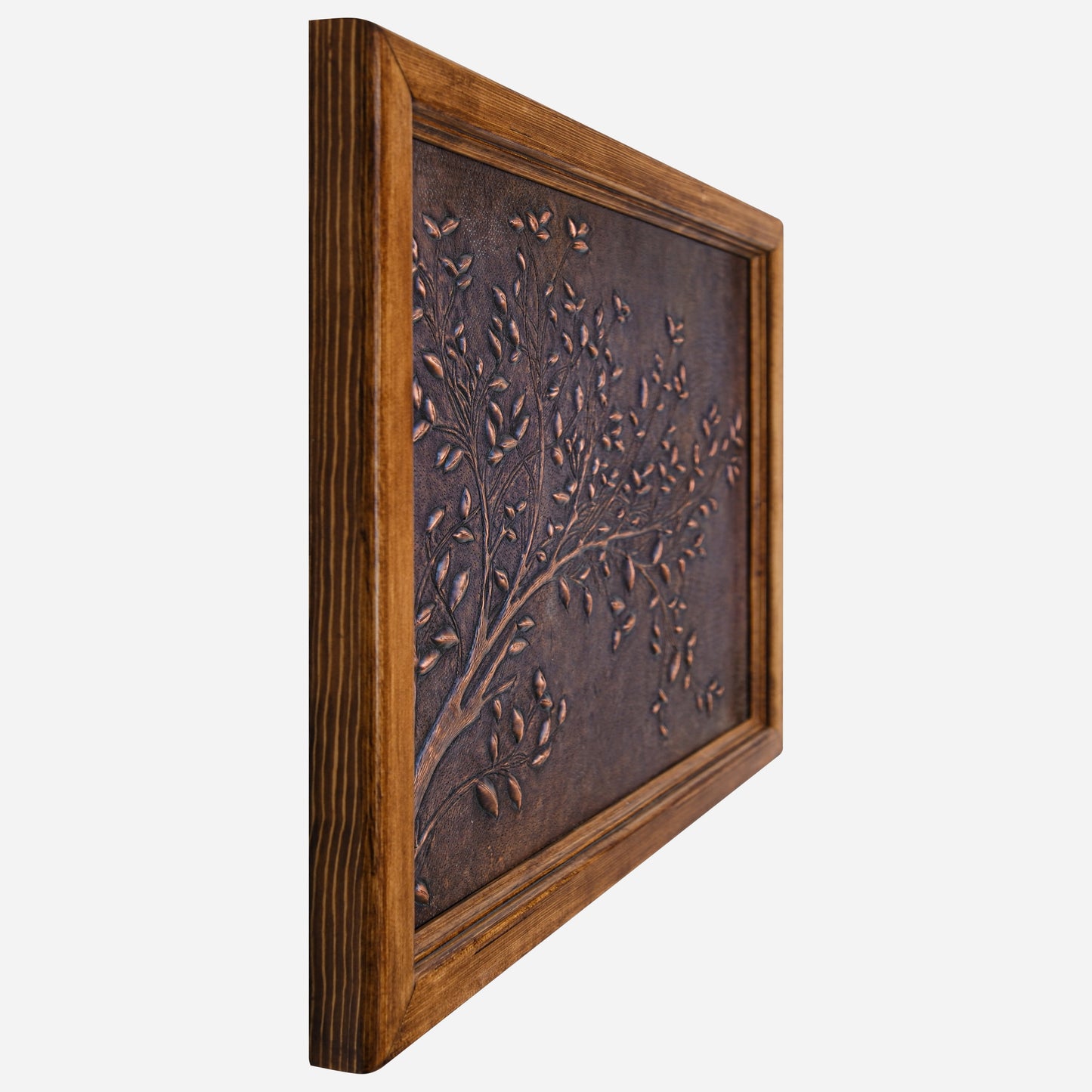 Framed Copper Artwork (Tree Branches, Brown Patina)