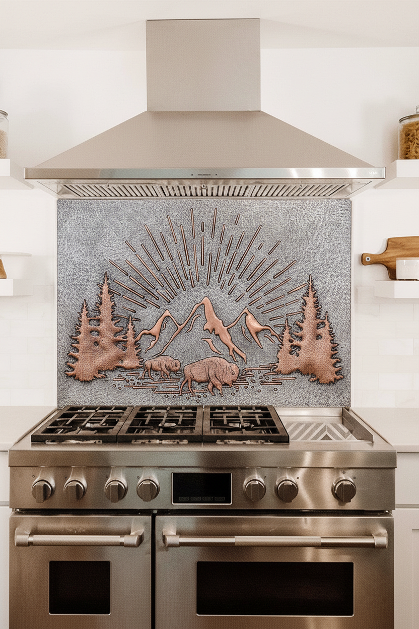 Rising Sun Copper Backsplash Tile - oversized close-up