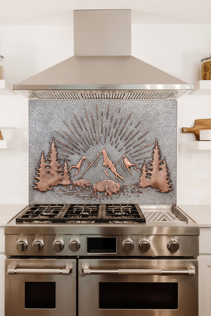 Rising Sun Copper Backsplash Tile - oversized close-up
