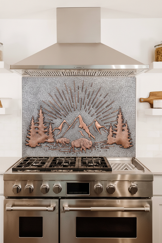 Rising Sun Copper Backsplash Tile - oversized close-up
