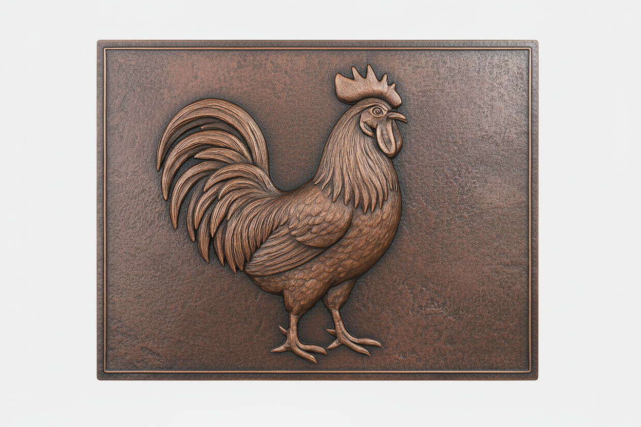 Rooster brown patina panel