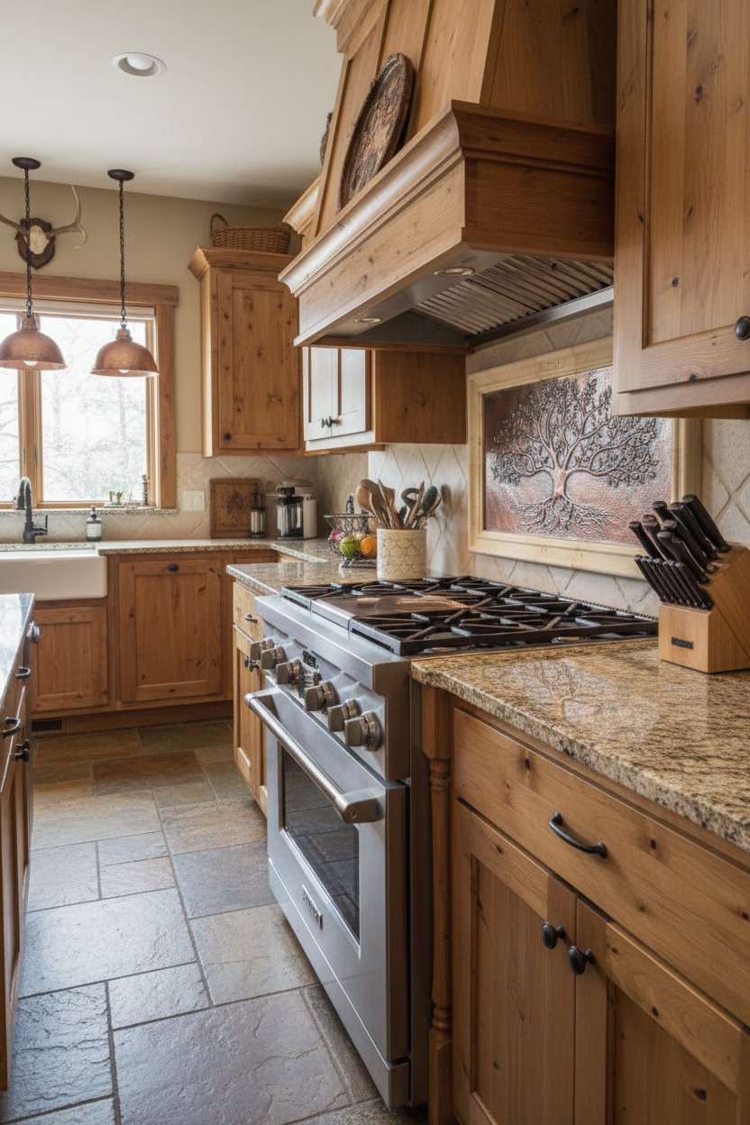 Rustic Brown Tree With Roots Backsplash - lodge kitchen