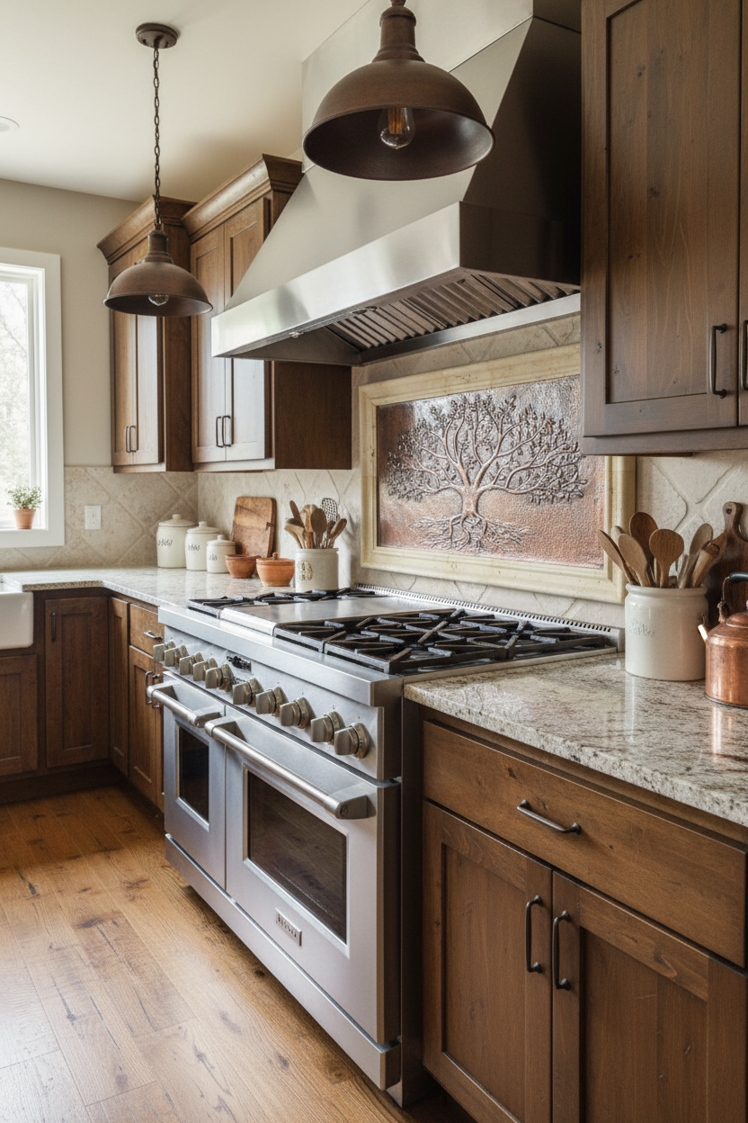 Rustic Brown Tree With Roots Backsplash - oversized farmhouse kitchen