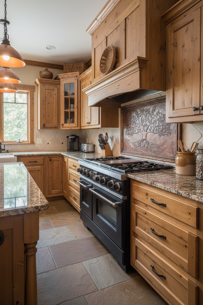 Rustic Brown Tree With Roots Backsplash - oversized lodge kitchen