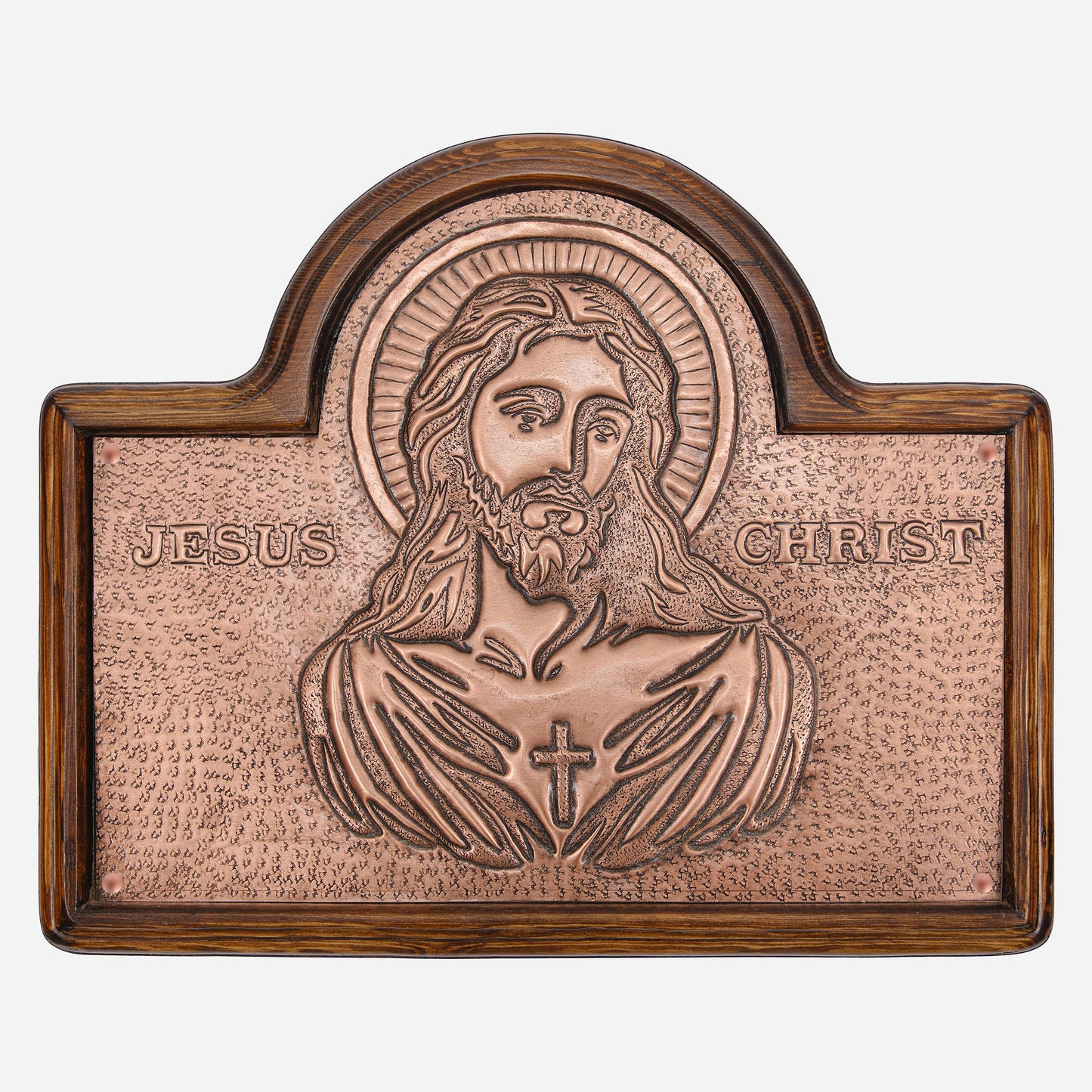 Jesus Christ Copper and Wood Wall Art 14.3"x17.7"