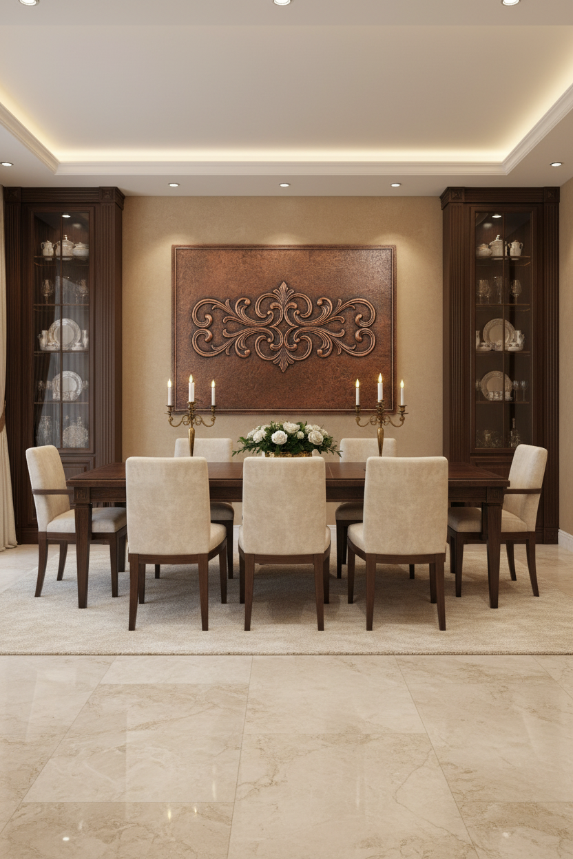Scrollwork Copper Panel - 48x36 inch handcrafted decorative wall art in brown patina finish