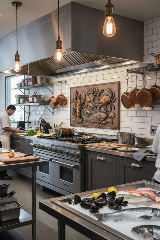 Seafood Copper Panel - 38x38 inch in restaurant kitchen