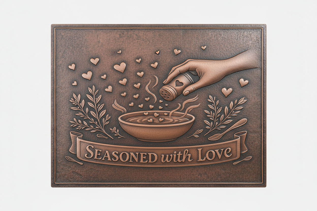 Seasoned with Love brown patina panel