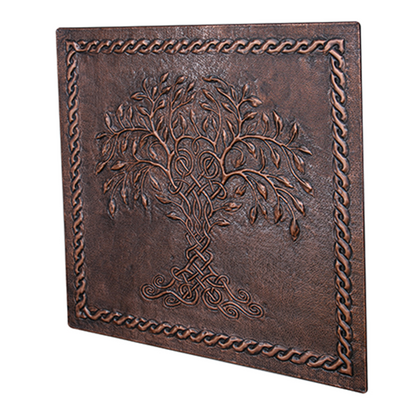 Tree of Life with Celtic Border Brown Copper Backsplash - Rustic Wall Panel