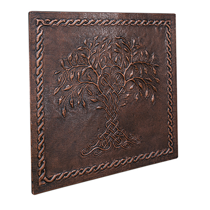 Tree of Life with Celtic Border Brown Copper Backsplash - Rustic Wall Panel