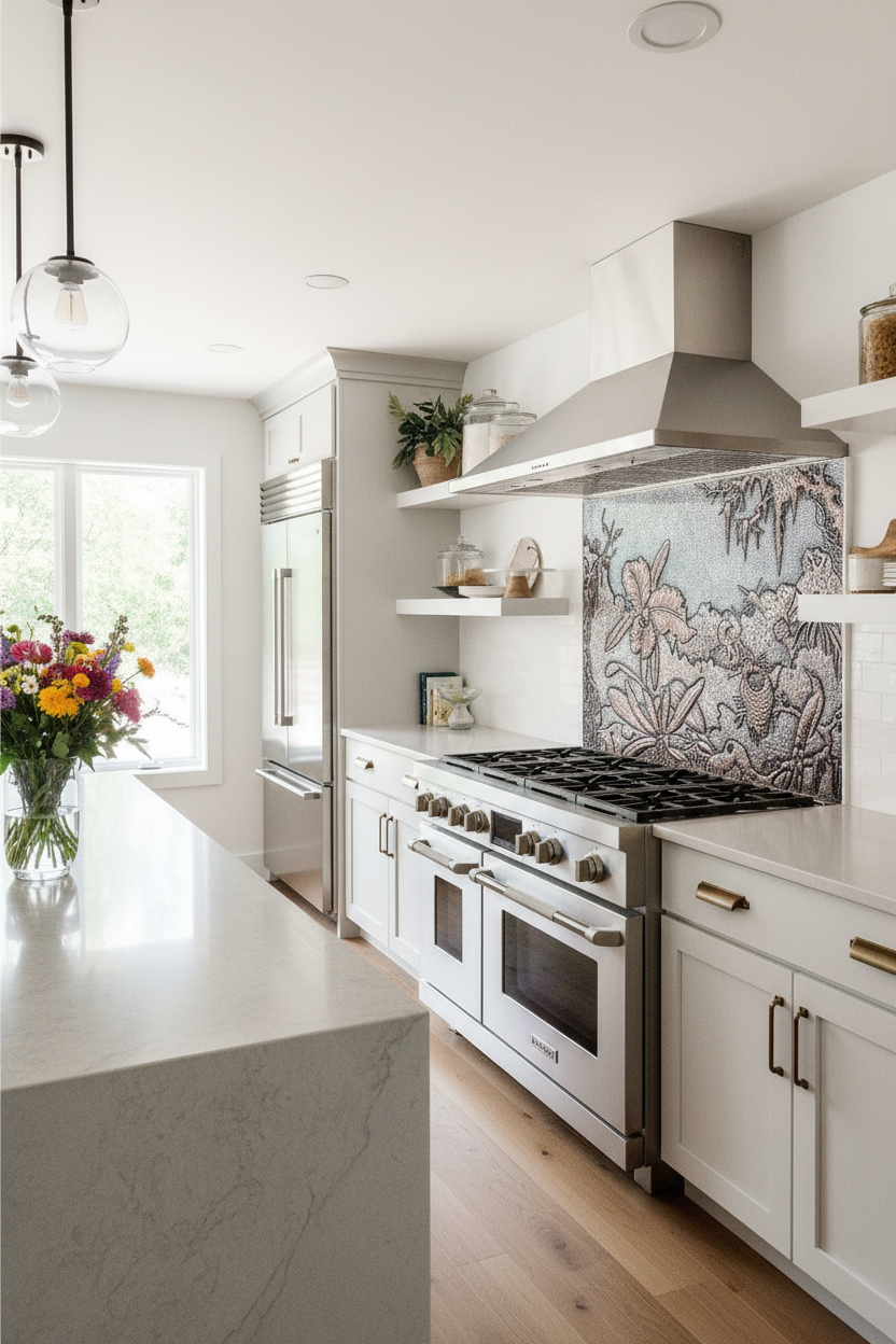 Stove Backsplash Garden Scene - contemporary kitchen