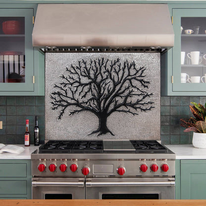 Copper Backsplash Panel (Tree of Life, Personalized, Silver&Black Color)