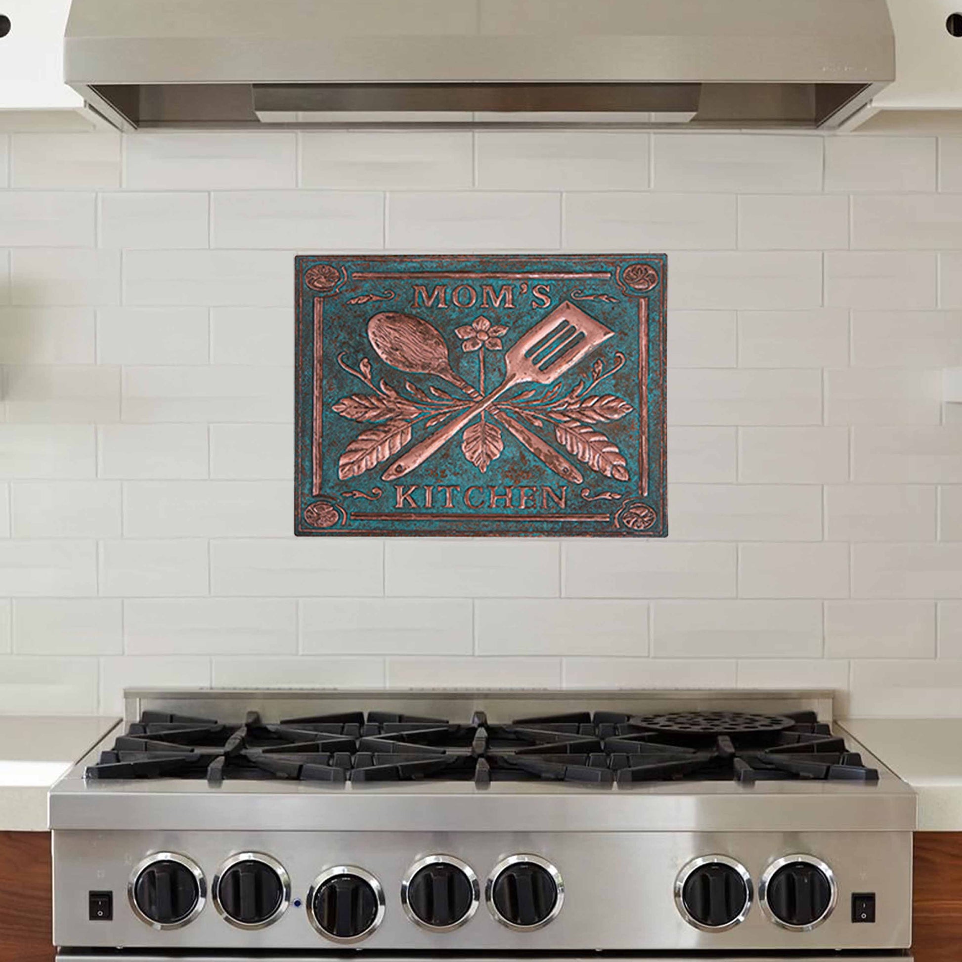 "Mom's Kitchen" Copper Backsplash Tile 11.8x15.7" Green - Natuross