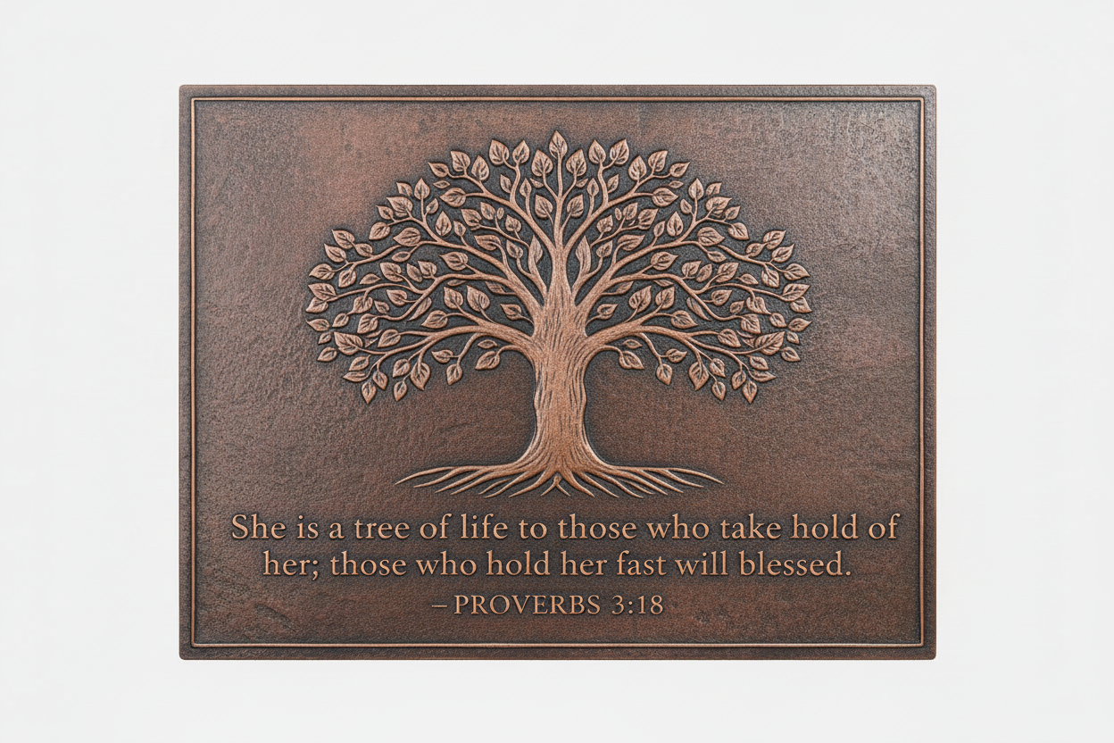 Tree of Life Bible Verse Proverbs 3:18 brown patina panel